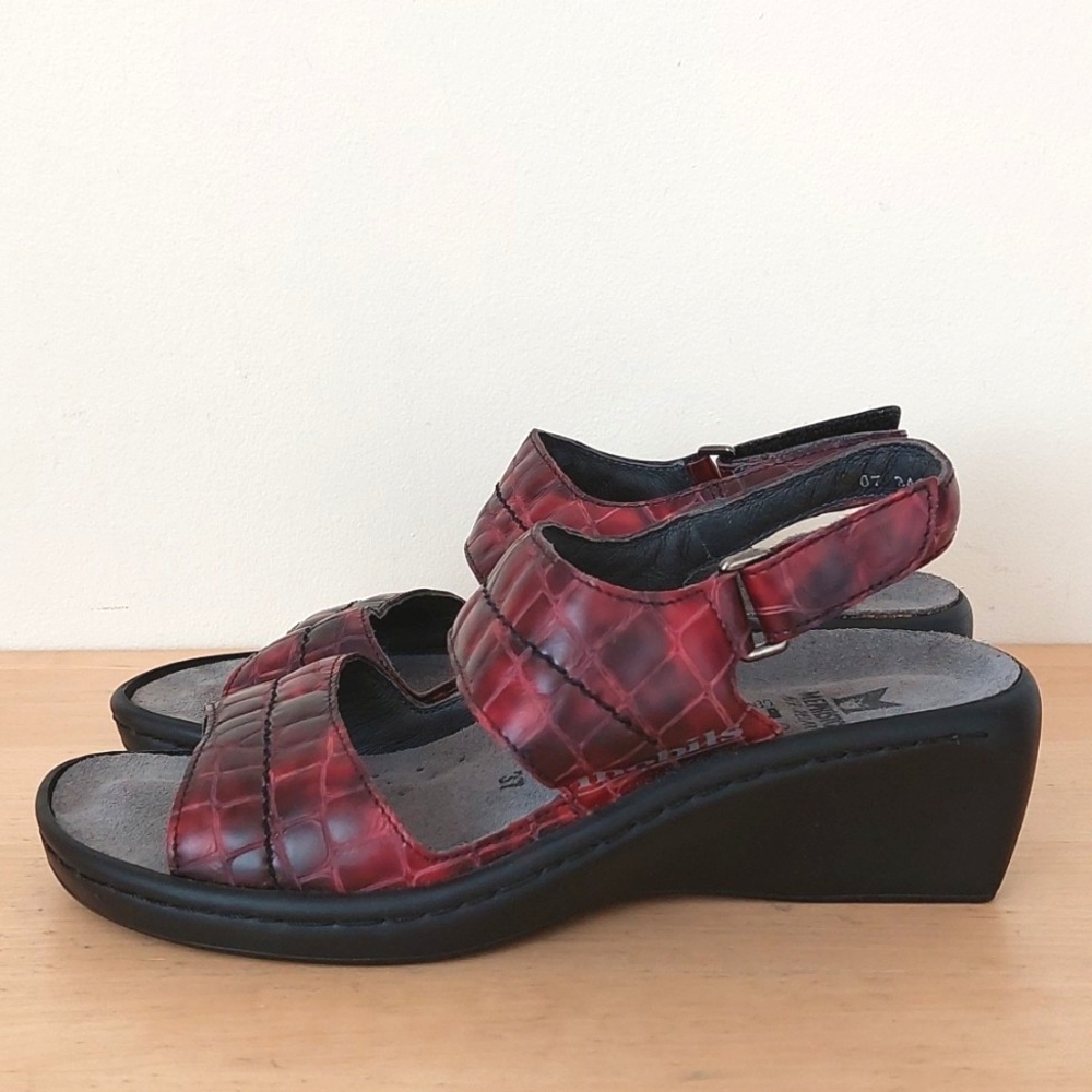 Mephisto Wine Red Leather Sandals